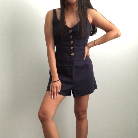 Pacsun Navy Blue Linen Romper - Picture 3 of 8